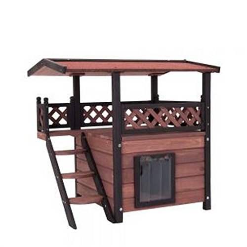 Casa de gato de madera para exteriores  Versátil, fabricada en maderaIdeal para uso exterior, con un tejado resistente a la intemperie y lamas en la puerta para proteger contra el calor y el frío. 