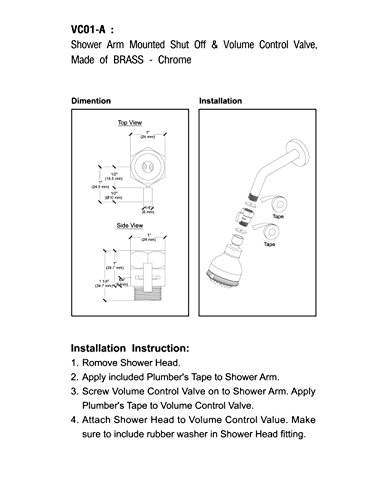 modona water-saver Flow Control und Shut Off Ventil, aus massivem Messing mit Messing Griff für Hand Dusche, Dusche Kopf, und Bidet Spritze – poliert chrom – 5 Jahr Vorteil - 7