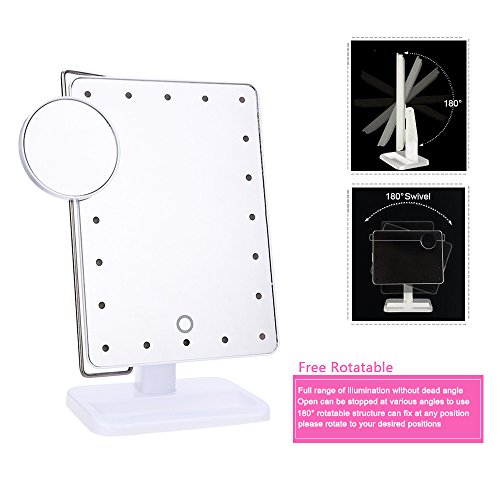 20 Dimmbare LED Make-up Spiegel, Touch Screen Dimmen Kompakt Spiegel mit Beweglichen 10X Vergrößerung Spot, Bidirektionaler Schwenkbeleuchtung Kosmetikspiegel, Eitelkeitsspiegel Rasierspiegel für Make up, Dressing, Pflegen, Zahnseide (Weiß) - 4