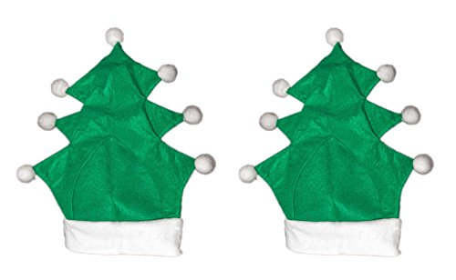 Preisvergleich Produktbild 2 er Set Weihnachtsmütze Nikolausmütze Grün Tannenbaum Weihnachtsbaum Mütze Nikolausmptze X45