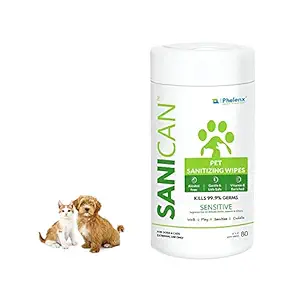 SANICAN Sensitive (Fragrance Free) Pet Sanitizing Wipes (First in India Alcohol Free Sanitizing Wipes for Dogs & Cats)