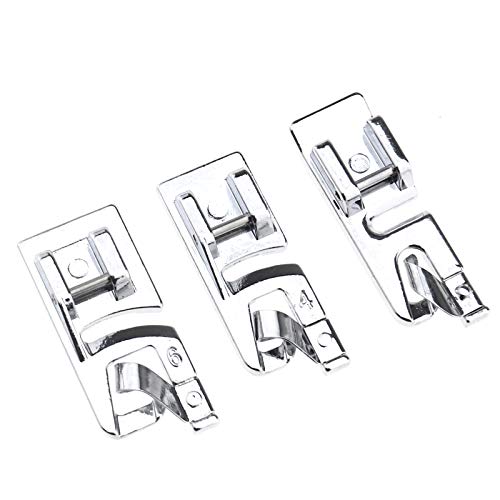 Creative-Idea 3pcs Pieds à Ourlet Roulé Dur pour Machine à Coudre Brother Janome Singer Bernet 3 4 6 mm