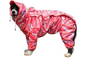 FEILING Patchwork Regenmantel für Hund Hunderegenmantel wasserdichte 4-Beine Regensjacke Haustier Raincoat Dog mit Abnehmbar Kapuze für Kleine Mittelgroße und Grosse Hunde (24#, Tarnung pink)