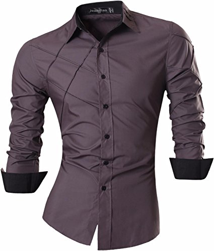 jeansian Camisas de Hombres Mangas Largas Moda Men Shirts Slim Fit Causal Long Sleves Fashion 2028 Gray L