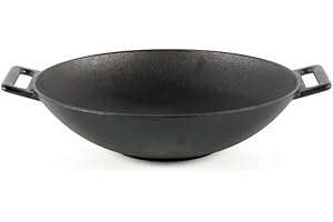 lätt Home Poêle Wok Induction 31 cm Antiadhésive en Fonte, Electrique Gaz Cuisine Vitrocéramique Feur Barbecue, Poêle sans PFOA pour la Cuisine Japonaise et Chinoise