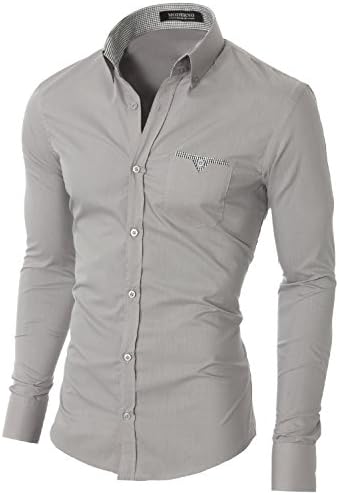 Mens Shirts Slim Fit Casual Long Sleeve Button Down Collar by MODERNO (VGD063LS) Grey EU M