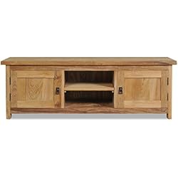 Festnight Meuble TV Teck Massif Style Colonial avec 2 Placards et 2 Compartiments 120 x 30 x 40 cm