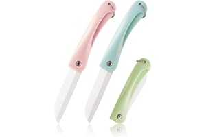 IKOPFLN 3 Piezas Cuchillos Niños Aprendizaje Cuchillos Niños Cerámica Plegable Con Cadena Para Colgar Mangos Ergonómicos y Seguros