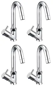 Drizzle Swan Neck Pillar Cock Flora Brass Chrome Plated/Wash Basin Tap / 360 Degree Moving Spout Tap/Bathroom Tap/Quarter Turn Tap/Water Foam Flow Tap - Set of 4