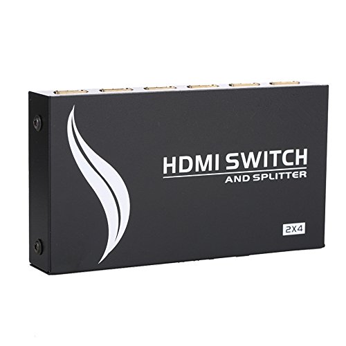 Milkee 1080P HDMI Switch ,Splitter /Distribuidor/Divisor de HDMI 1.4, 2 Entrada 4 Salidas ,2x4 Puerto Conmutador,3D con Control Remoto IR