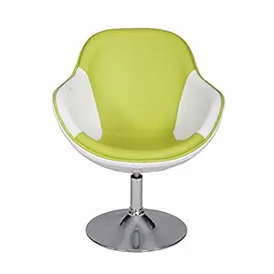 Lakdi Green & White Cushioned Lounge Armchair with Round Center Base Chrome Legs for Home, Office and Outdoor MFN(134327_7)