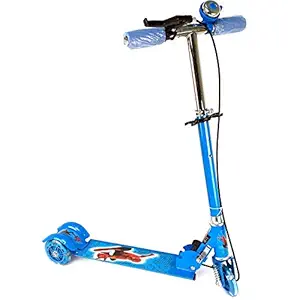 ALTASTA Road Runner Kick Scooter for Kids 3 Wheeler Foldable Kick Skating Cycle with Brake and Bell, LED on Wheels and Height Adjustable for Boys and Girls for 3-7 Years (Blue)