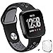 Produktbild FLOWO Armband für Fitbit Versa, Weiches Silikon, Zweifarbig, Atmungsaktives Armband (14-20,6 cm) + Transparente Hülle für Fitbit Versa Smartwatch. M Schwarz/Grau