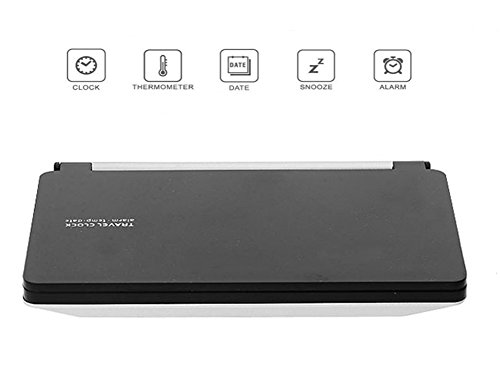 SoleSu Digitalwecker Schreibtisch LCD-Uhr superdünn Clamshell Elektronische Reisewecker mit Thermometer – Rot - 5