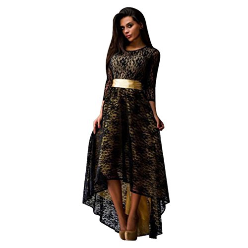 Preisvergleich Produktbild Elecenty Schlussverkauf Damen Spitzekleid Abendkleider Partykleid Kleider Ballkleid Cocktailkleider Frauen Mode Blumen Langes Kleid Brautjungfernkleid 3 / 4 Ärmel Kleidung (2XL, Schwarz)