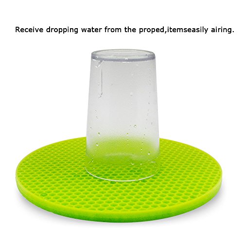 Giwox Küche Silikon-Matte Set 4 Mehrzweck-Silikon-Untersetzer, Mat, Topflappen, Jar-Opener, Spoon Rest, Knoblauch-Schäler-rutschfeste, Flexible, Hitze beständig und Geschirrspüler sichere Isolierung Mat (Runde) - 8