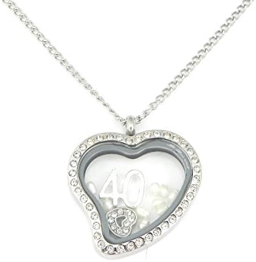 16th, 18th, 30th, 21st, 30th, 40th, 50th &amp; 60th Birthday Heart Floating Memory Locket Necklace with Pearls for June Birthstone. Stainless Steel - 50cm