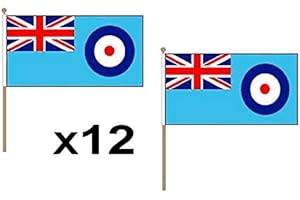 UKFLAGSHOP Pack Of 12 (9" x 6") RAF Blue Ensign Royal Air Force Hand Waving Flags 30cm Wooden Pole Ideal For Party Conferences Office Display
