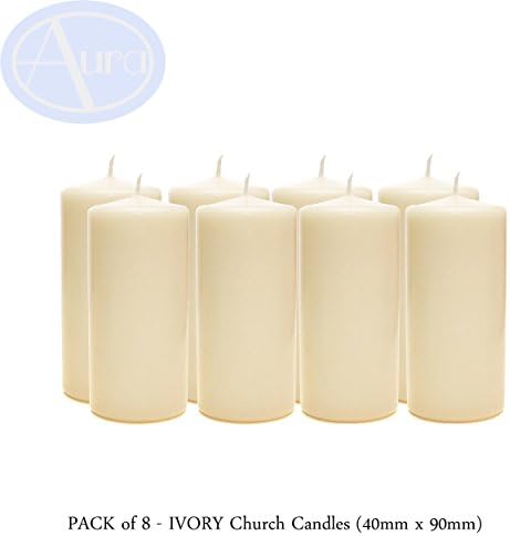 PACK of 8 - Ivory Church Candles (40mm x 90mm)