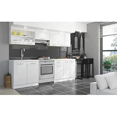 Générique JASNY Cuisine complete 2m40 avec plan de travail - Laqué blanc