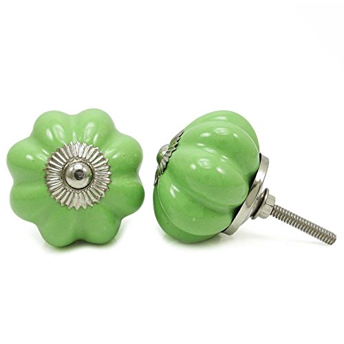 Preisvergleich Produktbild Grün Möbelknopf Keramik Schublade Knöpfe Fach-Zug-Kürbis-Form 2 Stück