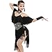 Produktbild Latin Dress Dance Costume Kids Little Girl Dance Costumes Tassel Dancing Latin Rumba Salsa 4 Colors Camisole Sequins Tassels Skirt for Girls Ballroom Dance Dress,Black,150CM
