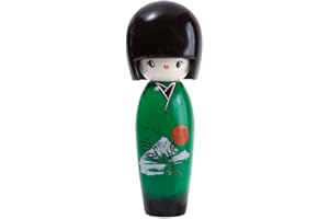 lachineuse - Kokeshi Giapponese Gioia Verde 13,5 cm - Bambola Giapponese in Legno con Kimono Monte Fuji - Statuetta Decorazione Giapponese - Kokeshi Tradizionale Giappone - Idea Regalo Originale Asia