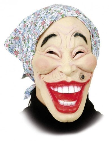 Hexen-Maske: alte Frau mit blauem Kopftuch, Latex, für Erwachsene