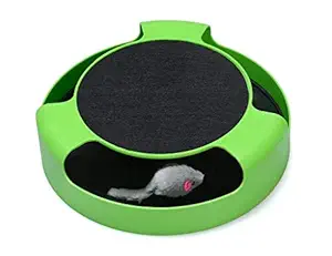 Dog Trust Catch The Mouse Cat Scratcher Interactive Toy with a Running Mice and a Scratching Pad for Cats & Kittens (Green)