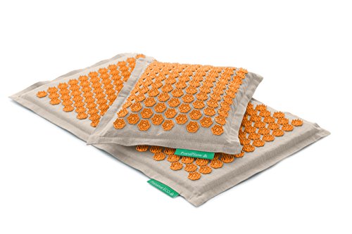 Set - 2 unidades: Pranamat ECO + PranaPillow, La esterilla y la almohada de masaje terapéutico (Natural / Naranja)
