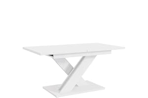 ‎MEBLINI MEBLINI Esstisch Ausziehbar - Esszimmertisch Modern - Küchentisch - Säulentisch - Ausziehtisch - Dining Table - Esszimmertische - 140-180x80x75cm - Bronx - Weiß Matt