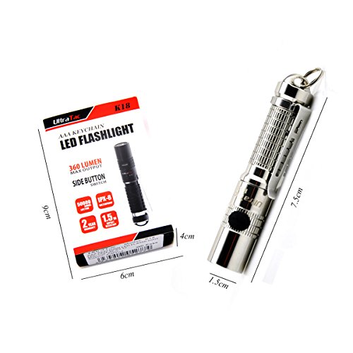 GranVela UltraTac K18 Cree 360 ​​Lumen IPX-8 wasserdichte, bewegliche Mini AAA-Schlüsselanhänger LED-Taschenlampe-Edelstahl - 4