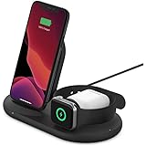 Belkin Stazione di ricarica wireless 3 in 1, caricatore wireless da 7,5 W per iPhone, Apple Watch e AirPods, dock di ricarica