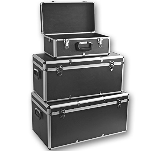 Torrex 3er Set Alu-Boxen 26 / 67 / 100 Liter abschließbar in Schwarz oder Silber - Alukiste Werkzeugkiste Transportbox Lagerbox Lagerkiste (Schwarz)