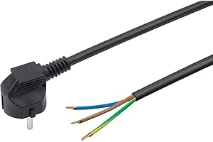 Meister Przewód zasilający z zestykiem ochronnym – 5 metrów – czarny – przewód z tworzywa sztucznego H05VV-F3G1,5 – 3 przewody, IP20, kabel przyłączeniowy/materiał montażowy/7434550