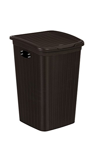 XL Wäschekorb im Rattan Design mit Klappdeckel und 50 Liter Volumen, B 37 x T 38 x H 54,5 cm, Farbe Braun