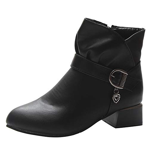 Preisvergleich Produktbild Schneestiefel Damen,Elecenty Frauen Stiefel Reißverschluss Lederstiefel Kurzschaft Stiefeletten Chelsea Flandell Boots Trichterabsatz Schnallen Winterboots