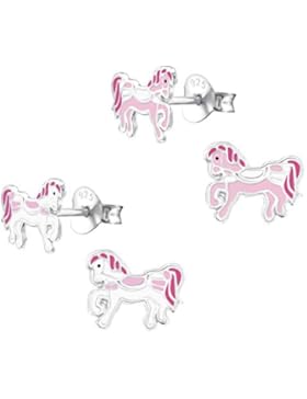 2 Paar Kinder Ohrringe Pferde Pony Ohrstecker 925 Silber