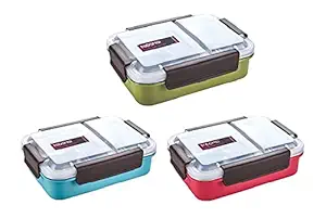CRENTILA 2 Compartment Leak Proof Insulated Stainless Steel BPA Free Insulated Lunch/Tiffin Box with Removable Inner Plate for Women and Men Office, Kids to School, Tiffin Boxes,Lunch Box (Blue)