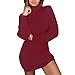 Produktbild Hffan Damen Herbst und Winter Hoher Kragen Bequem Strickkleid Sexy Minikleid Pullover Freizeit Casual Eng Slim Fit Langarm Schön Modisch Wickelkleid Einfach Strickwaren(Rot,Small)