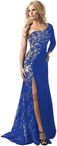 Clearance!!! Women Dress Formal Wedding Sunday77 Women Dress Valentine's Day Bridesmaid Long Ball Prom Gown Cocktail Dress Asymmetrical Floor-Length Empire Patchwork O-Neck Lace Evening Party Dress (XXXL, Blue)