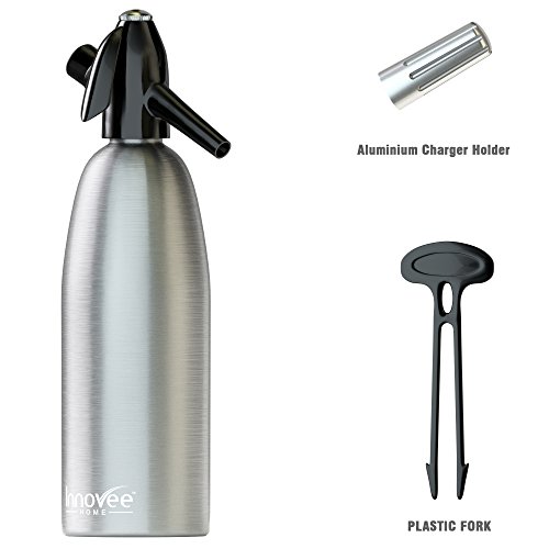 Innovee Soda-Siphon – Der beste Sodasprudler – Aluminium – 1 Liter + Cocktail Rezepte Ebook – Bereiten Sie Sprudelwasser mit Leitungswasser oder aus der Flasche vor – Bereiten Sprudelwasser vor wann Sie es vollen – benötigt Standard-CO2 Kapseln (nicht enthalten) - 5