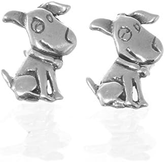 Quirky Sterling Silver Jewellery: Smiling Dog Stud Earrings (11mm x 15mm) (E58)
