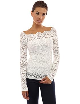 PattyBoutik geblümte schulterfreie Damenbluse aus Spitze mit langen Ärmeln