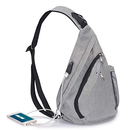 Sac Poitrine, Sling Sacoche Bandouliere Casual épaule Packs Triangle Sac à Dos pour Hommes Femmes, Sacs Canvas avec Port de USB pour Le Sport en Plein Air Gym Voyage Randonnée, Mogomiten, Gris