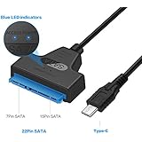 Maxhood Super Speed USB Type C USB-C to SATA 22 Pin 15+7 Pin 2.5" Hard Disk Driver SSD Adapter Data Power Cable with Blue LED Indicators, Play and Plug (SATA-USB 3.1 converter cable)
