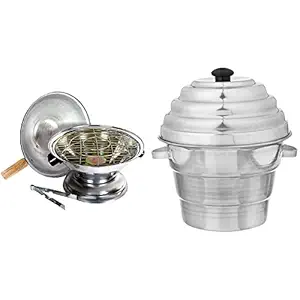 Kuber Industries Aluminium Multi Purpose Oven, Gas Tandoor, Barbeque Griller/Bati/Pizza Maker Set + Kuber Industries Aluminium Idli Maker Cooker with 4 Plates+ 3 Plates Steamers