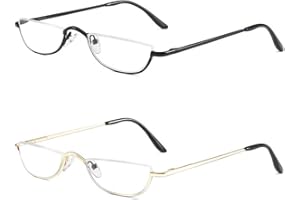 KoKoBin 2 Paires Lunettes de Vue Lecture Demi Lune ，Lunette Pour Lire Mince Demi-Monture en métal, Printemps Charnières Lunette Femme et Homme (Noir + Or, 2.5, Dioptres)
