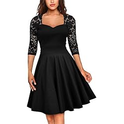 FeelinGirl Mujer Vestido de Noche Encaje Largo Traje Talla Extra Grande (Encaje-Negro, XXL/ES 50-52)