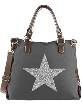 OBC ital-design XXL DAMEN STERN SHOPPER Tasche Canvas Schultertasche sportliche Stofftasche CrossOver Umhängetasche...